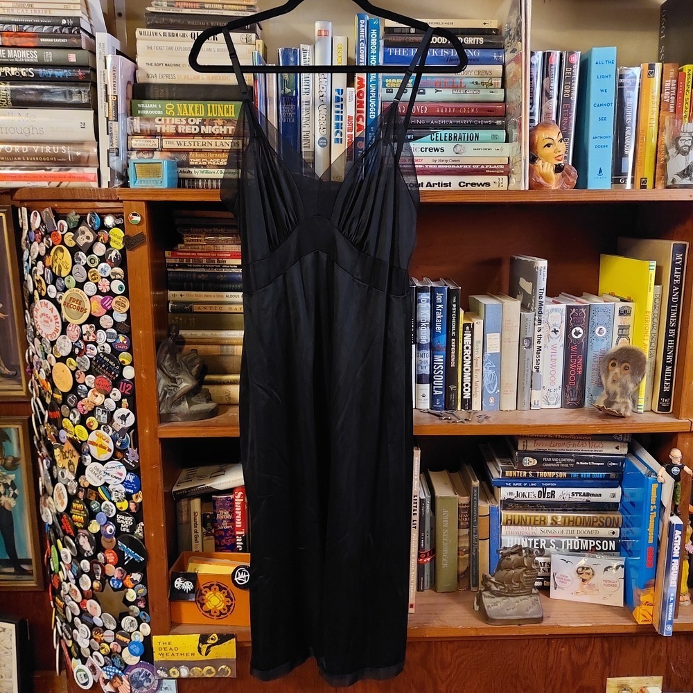 Vintage Silver Five-Son Black Slip Dress Sheer‎ Mesh Detail 80s Small